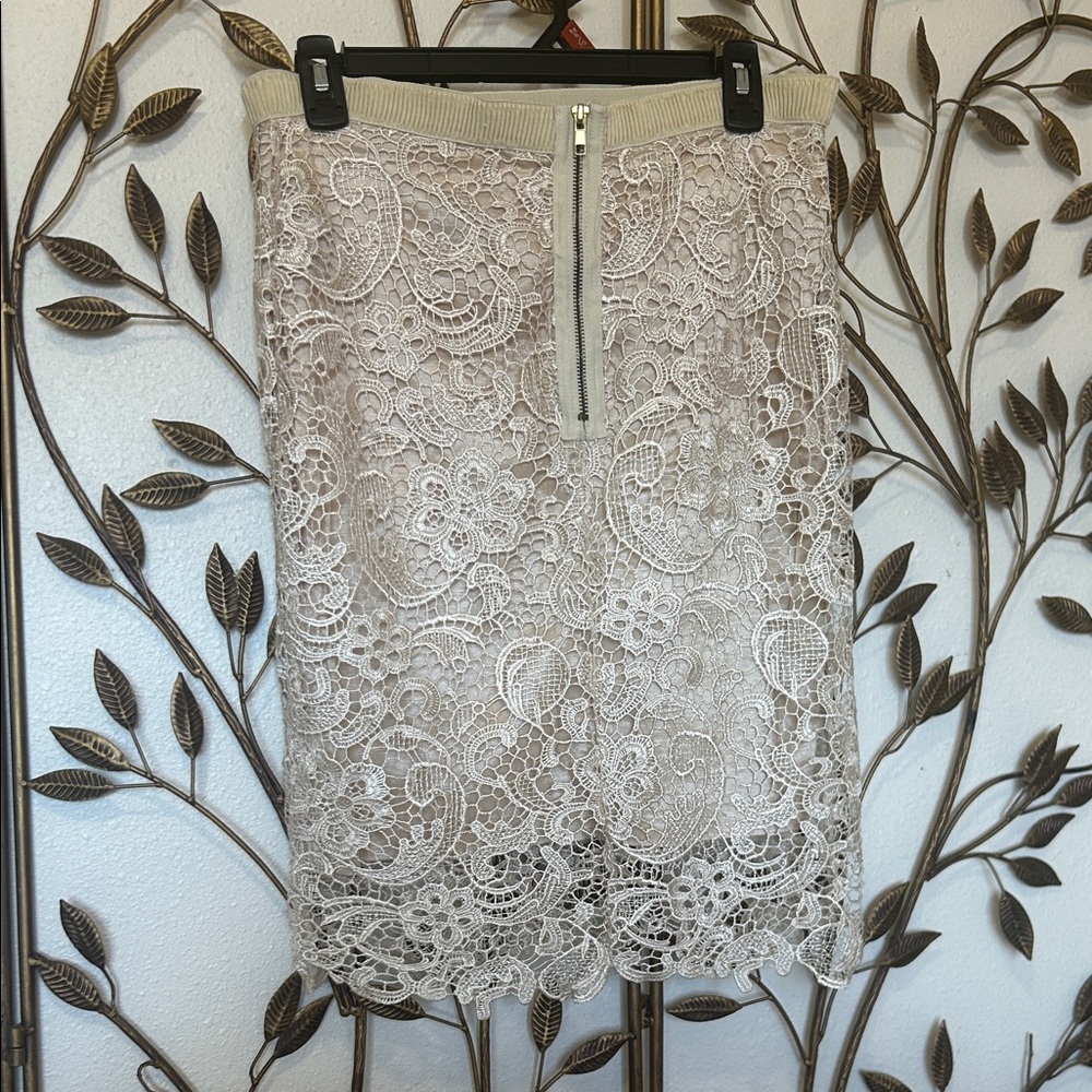 Forever 21 Beige Lace Pencil Skirt with Back Zip